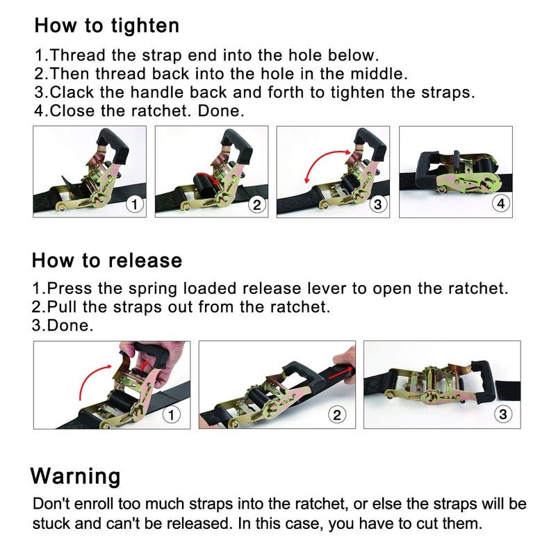 Ayaport Endless Ratchet Tie Down Straps Heavy Duty Cargo Tie Downs, Sturdy Nylon Black Strap Down Ratcheting Securing Straps, Track Spring Fittings, Tie-Down Motorcycles, Trailer Loads, Kayak - Image 4
